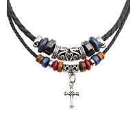 Wkldjf Collar de cuero tribal vintage hippie de doble capa trenzada con cuentas para collar colgante joyería Pres