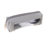 Wkldjf Estuche de cuero para bolígrafos, transparente, impermeable, multifuncional, de poliuretano, con cremallera, bolsa de papelería, bolsa organizadora de cosméticos, gris, 18.5*5*5.5CM