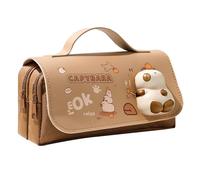 Wkldjf Estuche grande para bolígrafos de dibujos animados, estuche grande con asa, soporte para bolígrafos de alta capacidad, con cremallera, bolsas de maquillaje de viaje, Brown, 8.58x4.29in