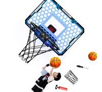Wkldjf Juego completo de baloncesto para interiores que incluye marco plegable, luces LED, marcador seguro para niños y adultos, aros de metal estables para interiores
