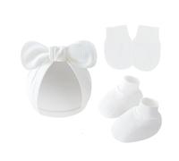 Wkldjf - Juego de fundas de pie para sombreros de recién nacidos 3 en 1, guantes de algodón suave y transpirable, antiarañazos, para bebés de 0 a 6 meses, accesorios de algodón para bebés, blanco