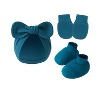 Wkldjf - Juego de fundas de pie para sombreros de recién nacidos 3 en 1, guantes de algodón suave y transpirable, antiarañazos, para bebés de 0 a 6 meses, accesorios de algodón para bebés, B, talla