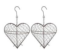 Wkldjf Paquete de 2 cajas de almacenamiento decorativas de hierro para nido de pájaros silvestres, soporte de suministros de construcción de corazones de pájaros