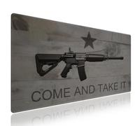 Wknoon Alfombrilla de mouse grande para juegos, de 31.5 x 15.8 pulgadas, Cool AR-15 Gun Come and Take It Quote Rústico Gris Antiguo Grano de Madera Vieja, Alfombrilla de escritorio XXL Accesorios de