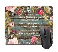 Wknoon Rectangle Mouse Pad Christian Bible Verses Scripture Jeremiah 29-11 Quotes Vintage Flowers Rustic Old Colored Floral Wood Art Mouse Pads for i