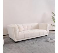WKS13 Estilo moderno de mediados de siglo: sofá blanco simple, diseño cuadrado pequeño, textura de tela de terciopelo suave, moda retro, pies de madera maciza, diseño de 2 personas