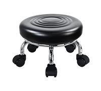 WKWKER Modern Roller Seat PU Leather Low Round Rolling Stool Swivel Small Stool con Ruedas giratorias universales para Home Office Garage Shop Fitness Sport, H: 21.3cm (Negro)