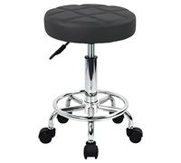 WKWKER PU Cuir Rond Tabouret Roulant Réglage de la Hauteur Réglage de la Hauteur à Domicile Tabouret de Bureau Laboratoire de Dessin Cuisine Massage Tabourets Avec roues Chaise de Bureau (Gris)
