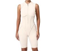 WKZSXXMJ Body de Yoga con Costuras Contorneadas para Mujer Monodete con Corte en la Espalda, Cremallera y Pantalones Cortos Elásticos para Entrenar con Almohadillas Extraíbles(Beige,S)