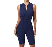 WKZSXXMJ Body de Yoga con Costuras Contorneadas para Mujer Monodete con Corte en la Espalda, Cremallera y Pantalones Cortos Elásticos para Entrenar con Almohadillas Extraíbles(Blue,L)