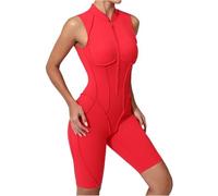 WKZSXXMJ Body de Yoga con Costuras Contorneadas para Mujer Monodete con Corte en la Espalda, Cremallera y Pantalones Cortos Elásticos para Entrenar con Almohadillas Extraíbles(Red,L)