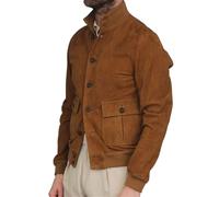 WKZSXXMJ Chaqueta Motera de Ante para Hombre Abrigo Informal con Cuello Alto y Botones Prenda Exterior Ajustada y Moderna(XL)
