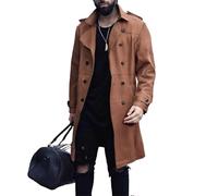 WKZSXXMJ Gabardina de Piel de Ante para Hombre Cuello con Solapa en V y Doble Botonadura Prenda de Abrigo Clásica e Informal para el Invierno(XL)