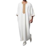 WKZSXXMJ Ropa Musulmana para Hombre Camisa Informal con Abertura Lateral, Vestido Largo, Túnica Árabe Islámica con Cuello en V y Bordados Túnica de Oriente Medio(M)