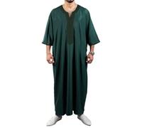 WKZSXXMJ Ropa Musulmana para Hombre Thobe de Lujo con Cuello en V y Bordados Caftán de Oriente Medio Vestido Largo Vestido Islámico Abaya(Grün,L)