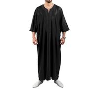 WKZSXXMJ Ropa Musulmana para Hombre Thobe de Lujo con Cuello en V y Bordados Caftán de Oriente Medio Vestido Largo Vestido Islámico Abaya(Schwarz,M)