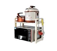 WLABCD Estante de cocina para baño, blanco, 2 niveles, para cocina, microondas, hornos, con 4 ganchos, soporte extraíble para olla arrocera, estante de almacenamiento de sobremesa, acero inoxidable +