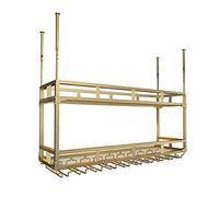 WLABCD Estante de Vino, Bar, Restaurante, Rejilla de Vidrio, Soporte Rojo para el Hogar Colgando con Soporte de Vidrio, Soporte de Botella de Vino de Metal Ajustable, Industrial de 2 Capas,100 cm
