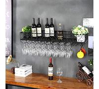 WLABCD Estante de Vino, Montado en la Pared, Bar, Restaurante, Tetera de Botella de Vino, Metal Forjado Hierro Rejilla Rack Bar Craft Coging Counter Cup Soporte Decoración Cubileta,100X25Cm,Negro