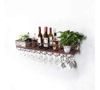 WLABCD Estante de Vino, Montado en la Pared, Bar, Restaurante, Tetera de Botella de Vino, Metal Forjado Hierro Rejilla Rack Bar Craft Coging Counter Cup Soporte Decoración Cubileta,100X25Cm,Bronce