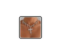 Wlahm Collar con colgante de cruz grande de plata para mujer, gargantilla gótica con espigas, collar único punk de Halloween y rock, joyería de regalo, L, Metal, No es una piedra preciosa