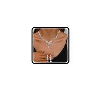 Wlahm Juego de joyas de flores de diamantes de imitación brillantes para mujer, encantadores, aretes colgantes florales de boda, collar brillante para novia, dama de honor, graduación, regalo de