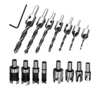 Wlauqueta 8 piezas HSS Taper Claw Tipo Madera de cortador Brocas 5/8 pulgadas 1/2 pulgadas 3/8 pulgadas 1/4 pulgadas + 7 piezas fresas de biselado conjunto, tornillos biselado herramienta