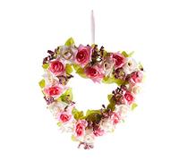 Wlauqueta de flores artificiales en forma de corazón para decoración de puerta con cinta de seda para decoración de bodas () 22 x 21 x 3,5 cm