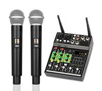 Wlauqueta - Mezclador de audio de 4 canales con 1 deslizador de 2 micrófonos con efecto Bluetooth USB para DJ Karaoke PC Guitarras