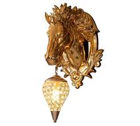 WLBHWL Aplique De Pared Dorado De Cristal, Estilo Cabeza De Caballo con Pantalla De Cristal Dorado, Lámpara De Pared De Noche Vintage Única, Lámpara De Pared De Resina para Sala De Estar