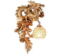 WLBHWL Apliques De Pared Dorados De Estilo Chino con Diseño De Dragón, Lámpara De Pared Retro De Resina con Pantalla De Cristal De Globo para Pasillo, Escaleras, Mesita De Noche Y Dormitorio.