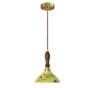 WLBHWL Lámpara Colgante De Cerámica Vintage Con Pantalla De Cerámica Verde, Acabado En Madera Maciza, Instalación Eléctrica Fija, Altura Ajustable, Compatible Con Techos Inclinados, Ideal Para Islas