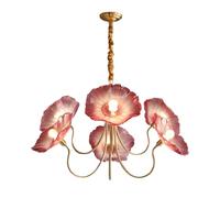 WLBHWL Lámpara De Araña De Cristal Con Forma De Hoja De Loto De 6 Luces Para Isla De Cocina, Lámpara Colgante Grande De 35,4" Con Pantalla De Cristal Y Acabado Dorado, Ideal Para Comedor