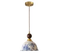WLBHWL Lámpara De Araña Vintage De Porcelana Azul Y Blanca De 17 Cm (6,7") - Lámpara Colgante De Cerámica De Altura Ajustable Con Acabado De Madera Maciza, Luminaria De Techo Para Isla De Cocina