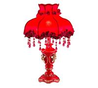 WLBHWL Lámpara De Mesa China De Resina Roja, Estilo Europeo, Con Flecos De Cuentas Y Pantalla De Tela Rosa Roja, Ideal Para Dormitorio, Sala De Estar Y Estudio (30 Cm De Diámetro X 52 Cm De Alto).