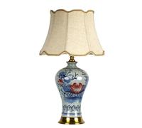 WLBHWL Lámpara De Mesa De Cerámica, Lámpara De Noche Rústica De 61 Cm Con Pantalla De Lino Beige, Lámpara De Noche Estilo Chinoiserie Vintage Con Esmalte Craquelado Para Sala De Estar, Comedor