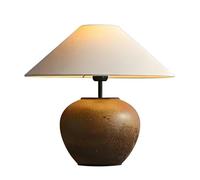 WLBHWL Lámpara De Mesa De Cerámica Wabi-sabi De 37 Cm, Lámpara De Noche Tradicional De Barro Con Pantalla Cónica De Lino, Estilo Wabi-sabi De Mediados De Siglo, Ideal Para Dormitorio