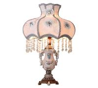 WLBHWL Lámpara De Mesa De Resina Rosa Con Pantalla De Tela, Estilo Europeo, Con Flecos De Cuentas Y Encaje, Estilo Princesa, Para Dormitorio, Sala De Estar Y Estilo Rústico.