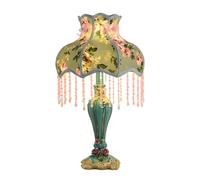 WLBHWL Lámpara De Mesa Victoriana Tradicional De 50 Cm Con Pantalla De Tela Con Flecos Y Cuentas Verdes Estampadas. Lámpara De Noche De Estilo Europeo Con Base De Resina Pintada. Lámpara De Escritorio