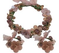 WLBONCoronas de flores para el pelo, diseño de corona de rosas, guirnalda de flores, para boda, novia, aro, para mujeres, cinta ajustable, hecha a mano, ratán, accesorios para el pelo, 3 unidades, , , Marrón (Coffee Tone), 3 uds. por paquete, ]