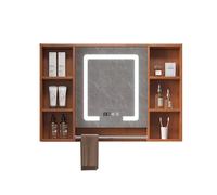 WLCNYL Botiquín Inteligente de Madera Maciza con Espejo y Luces, Espejo de baño con Almacenamiento montado en la Pared, Espejo de tocador de baño con desempañador, botiquín con Espejo LED con toall