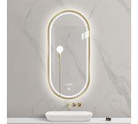 WLCNYL Espejo de Maquillaje Inteligente para baño de Vidrio Templado de 5 mm con Luces LED, Marco Dorado, Resistente al Agua IP65, 3 temperaturas de Color, Control táctil, para Hotel, baño, dormito