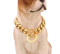 WLDOCA Collar Cadena Perro Mascota Oro 15MM para Perros Medianos Y Grandes, Collar Adiestramiento Perro Pitbull Collar Cadena Metal Perro Grande Estrangulador,Oro,22 Inches