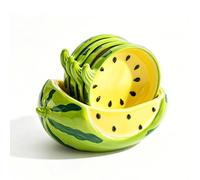 WLDOCA Set de Cuencos de cerámica sandía - 4 pequeños Cuencos para Salsas + Base de Almacenamiento Lindo diseño frutal para condimentos Aperitivos postres Apto para microondas y lavavajillas,B