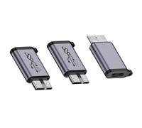 WLGQ Adaptador USB 3.0 Micro B macho a tipo C hembra, convertidor de 10 Gbps para disco duro externo, SSD, cámara, Plug & Play, blindado (gris, paquete de 3)