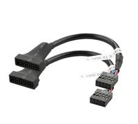 WLGQ Cable adaptador USB 2.0 de 9 pines a 19 pines - Cable convertidor interno para panel frontal USB (2 unidades, 0,1 m, negro)