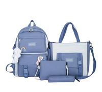 WLH Alexanders Mochilas escolares Mochila de cuatro piezas, mochila escolar for adolescentes, niñas y niños, mochilas escolares con bandolera, bolsa for lápices y bandolera. útiles escolare(Blu)