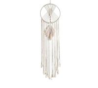 WLH Alexanders Red de Captura de sueños Atrapasueños for Dormitorio, Colgante de Pared Bohemio de macramé Color Crema con diseño de búho, Luna y Hojas, Ideal for decoración Bohemia.(Rounded Leaf)