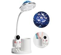 WLHBF Lámpara de escritorio para niños, lámpara de mesa LED Astronauta portátil, lámpara de lectura con proyección y estuche para lápices, lámpara de escritorio regulable recargable para estudiantes