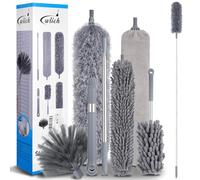 Wlich Plumero telescópico de microfibra de 8 piezas, plumero largo extensible con barra telescópica de hasta 250 cm, lavable, para telarañas, techos altos, huecos, juego de limpieza reutilizable